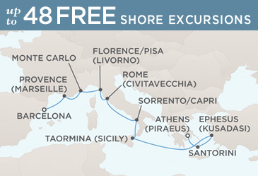 Cruises Around The World Regent Seven Seas Mariner 2026 World Cruise Map ATHENS (PIRAEUS) TO BARCELONA