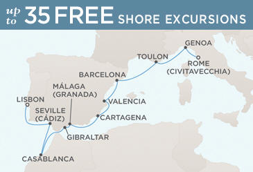 Cruises Around The World Regent Seven Seas Mariner 2026 World Cruise Map ROME (CIVITAVECCHIA) TO LISBON