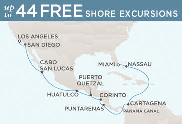 Cruises Around The World Map MIAMI TO LOS ANGELES december 2026 january 2027