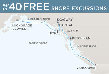 Cruises Around The World Regent World Cruises Navigator 2026 Map VANCOUVER TO ANCHORAGE (SEWARD)