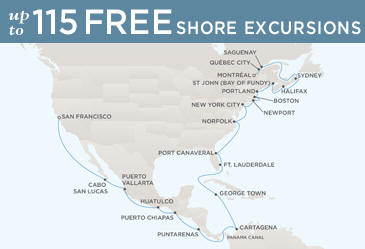 Cruises Around The World Regent World Cruises Navigator 2026 Map SAN FRANCISCO TO MONTRÉAL