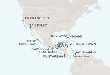 Cruises Around The World Route Map Cruises Around The World Regent World Cruises Navigator RSSC 2029 Miami to San Francisco