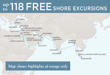 Cruises Around The World Regent World Cruises Voyager 2029 Map November 12 December 22 2029 - 40 Days