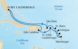 Cruises Around The World Seabourn Pursuit Cruise Map Detail Fort Lauderdale, Florida, US to Fort Lauderdale, Florida, US December 3-15 2027 - 12 Days - Voyage 4569