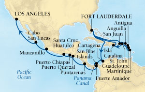 Cruises Around The World Seabourn Pursuit Cruise Map Detail Fort Lauderdale, Florida, US to Los Angeles, California, US December 3 2027 January 4 2028 - 32 Days - Voyage 4569A