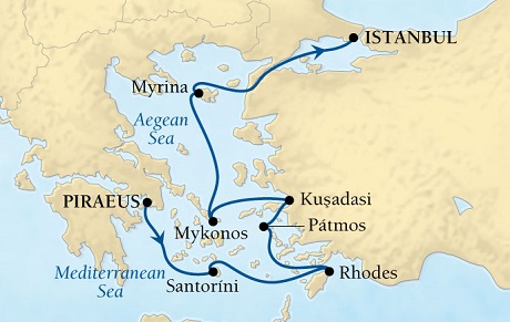 Cruises Around The World Seabourn Pursuit Cruise Map Detail Piraeus (Athens), Greece to Istanbul, Turkey September 5-12 2027 - 7 Days - Voyage 4554