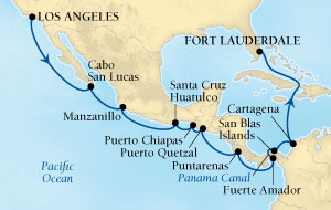 Cruises Around The World Seabourn Pursuit Cruise Map Detail Los Angeles, California, US to Fort Lauderdale, Florida, US March 21 April 10 2028 - 20 Days - Voyage 4618