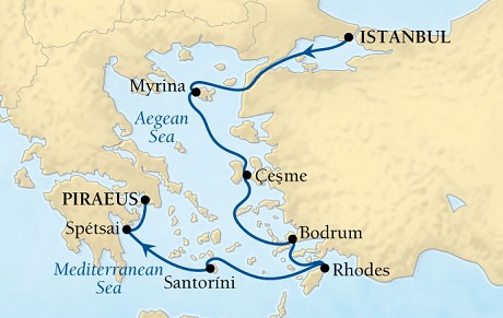Cruises Around The World Seabourn Pursuit Cruise Map Detail Istanbul, Turkey to Piraeus (Athens), Greece October 22-29 2028 - 7 Days - Voyage 4665