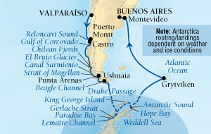 Cruises Around The World Seabourn Quest Cruise Map Detail Valparaiso (Santiago), Chile to Buenos Aires, Argentina December 20 2027 January 13 2028 - 24 Days - Voyage 6561