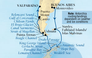 Cruises Around The World Seabourn Quest Cruise Map Detail Buenos Aires, Argentina to Valparaiso (Santiago), Chile November 29 December 20 2027 - 21 Days - Voyage 6560
