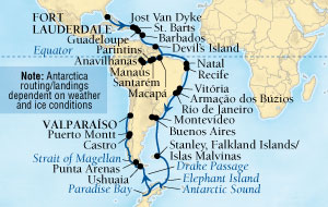 Cruises Around The World Seabourn Quest Cruise Map Detail Fort Lauderdale, Florida, US to Valparaiso (Santiago), Chile October 25 December 20 2027 - 56 Days - Voyage 6554B