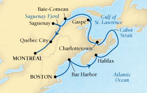 Cruises Around The World Seabourn Quest Cruise Map Detail Boston, Massachusetts, US to Montreal, Quebec, CA September 11-21 2027 - 10 Days - Voyage 6546