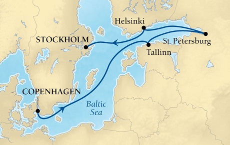 Cruises Around The World Seabourn Quest Cruise Map Detail Copenhagen, Denmark to Stockholm, Sweden May 14-21 2028 - 7 Days - Voyage 6624