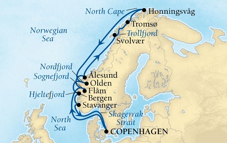 Cruises Around The World Seabourn Quest Cruise Map Detail Copenhagen, Denmark to Copenhagen, Denmark May 28 June 11 2028 - 14 Days - Voyage 6629