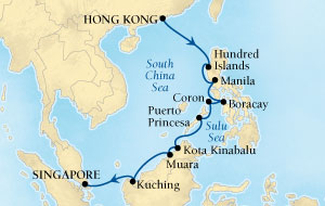 Cruises Around The World Seabourn Sojourn Cruise Map Detail Hong Kong, China to Singapore April 3-17 2028 - 14 Days - Voyage 5620