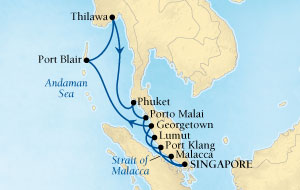 Cruises Around The World Seabourn Sojourn Cruise Map Detail Singapore to Singapore December 22 2028 January 7 2026 - 16 Days - Voyage 5673