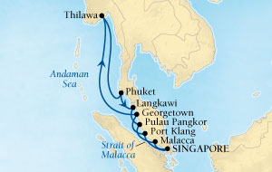 Cruises Around The World Seabourn Sojourn Cruise Map Detail Singapore to Singapore February 14-28 2028 - 14 Days - Voyage 5613