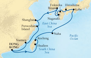 Cruises Around The World Seabourn Sojourn Cruise Map Detail Hong Kong, China to Hong Kong, China March 13 April 3 2028 - 21 Days - Voyage 5619