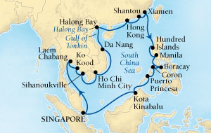 Cruises Around The World Seabourn Sojourn Cruise Map Detail Singapore to Singapore February 4 March 4 2026 - 28 Days - Voyage 5714A