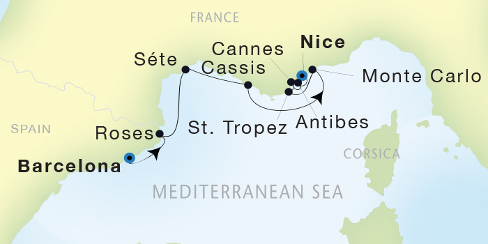 Cruises Around The World Seadream Yacht Club, Seadream 1 May 14-22 2028 Barcelona, Spain to Nice, France