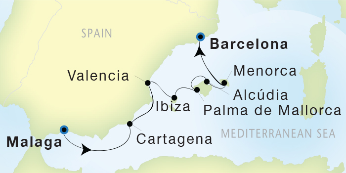 Cruises Around The World Seadream Yacht Club, Seadream 2 April 30 May 7 2028 Malaga, Spain to Barcelona, Spain