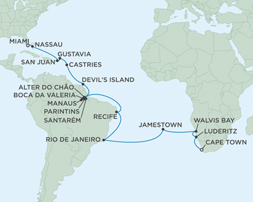 Cruises Around The World Seven Seas Mariner December 9 2027 January 13 2028 Cape Town, South Africa to Miami, Florida