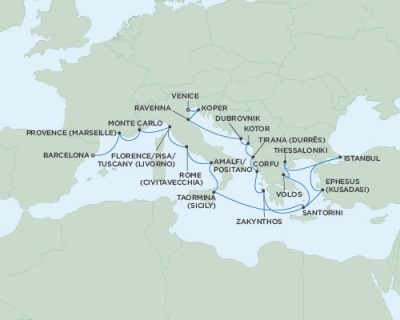 Cruises Around The World Seven Seas Navigator July 13 August 6 2028 Barcelona, Spain to Venice, Italy
