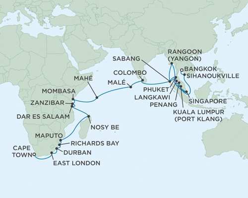 Cruises Around The World Seven Seas Voyager December 21 2027 February 3 2028 Cape Town, South Africa to Bangkok (Laem Chabang), Thailand