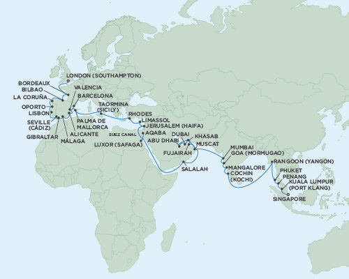 Cruises Around The World Seven Seas Voyager April 12 June 6 2028 Singapore to London (Southampton), England