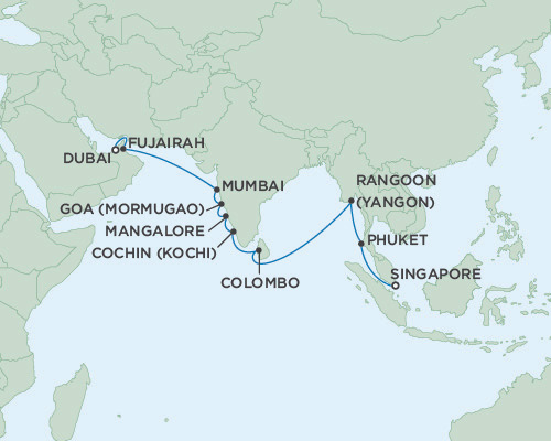 Cruises Around The World Seven Seas Voyager December 2-22 2028 Dubai, United Arab Emirates to Singapore