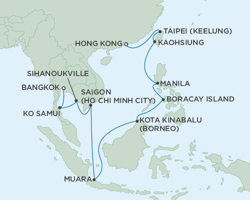 Cruises Around The World Seven Seas Navigator February 3-20 2028 Bangkok (Laem Chabang), Thailand To Hong Kong, China