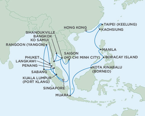 Cruises Around The World Seven Seas Voayger January 18 February 20 2028 Singapore to Hong Kong, China