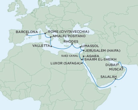 Cruises Around The World Seven Seas Voyager November 9 December 2 2028 Barcelona, Spain to Dubai, United Arab Emirates