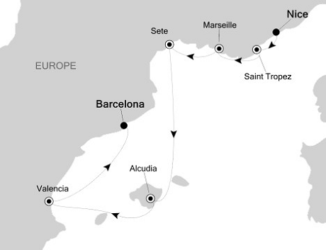 Cruises Around The World Silversea Silver Cloud  April 15-22 2028 Nice, France to Barcelona