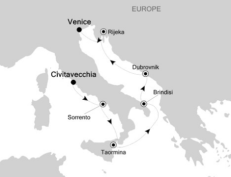 Cruises Around The World Silversea Silver Cloud April 29 May 6 2028 Civitavecchia (Rome) to Venice
