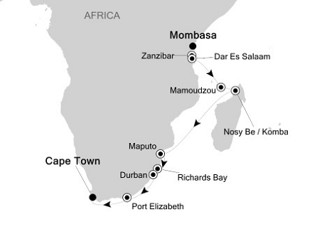 Cruises Around The World Silversea Silver Cloud December 6-21 2028 Mombasa to Cape Town