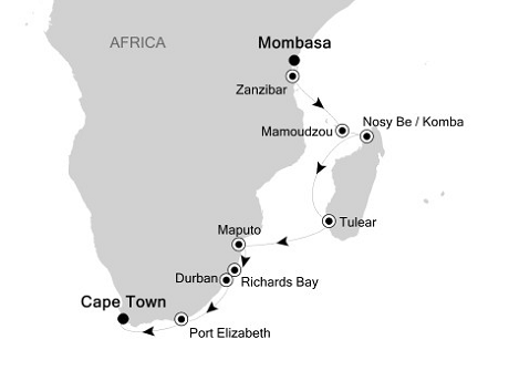 Cruises Around The World Silversea Silver Cloud January 19 February 2 2028 Mombasa to Cape Town