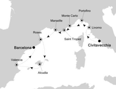 Cruises Around The World Silversea Silver Cloud June 17-27 2028 Civitavecchia, Italy to Barcelona, Spain