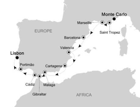 Cruises Around The World Silversea Silver Cloud May 19-29 2026 Monte Carlo, Monaco to Lisbon, Portugal