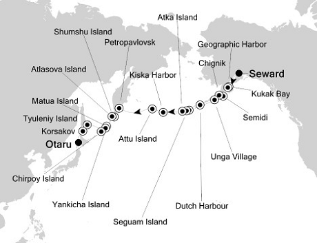 Cruises Around The World Silversea Silver Discoverer August 16 September 2 2028 Seward, Alaska to Otaru