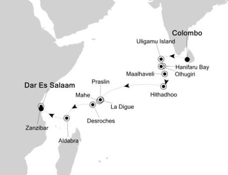 Cruises Around The World Silversea Silver Discoverer December 22 2026 January 8 2027 Colombo, Sri Lanka to Dar Es Salaam, Tanzania