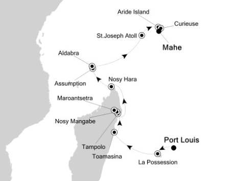 Cruises Around The World Silversea Silver Discoverer January 16-30 2026 Port Louis, Mauritius to Mahé, Seychelles