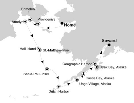 Cruises Around The World Silversea Silver Discoverer July 11-23 2028 Nome, Alaska to Seward, Alaska