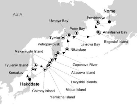 Cruises Around The World Silversea Silver Discoverer June 21 July 7 2026 Hakodate, Japan to Nome, AK, United States