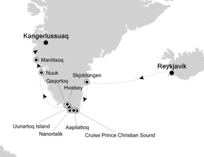 Cruises Around The World Silversea Silver Explorer August 22-31 2026 Reykjavík, Iceland to Kangerlussuaq, Greenland