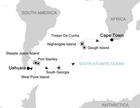 Cruises Around The World Silversea Silver Explorer March 1-23 2028 Ushuaia to Cape Town