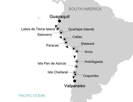 Cruises Around The World Silversea Silver Explorer October 31 November 15 2028 Guayaquil to Valparaíso, Chile