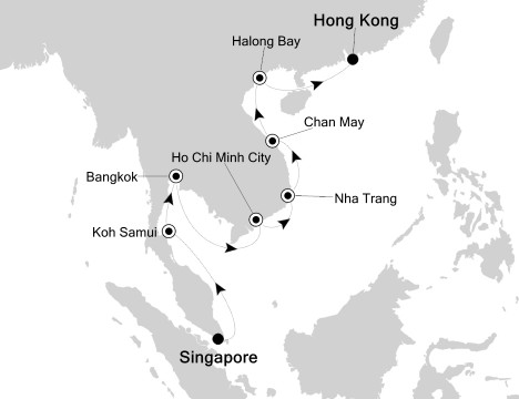 Cruises Around The World Silversea Silver Shadow April 6-21 2028 Singapore to Hong Kong