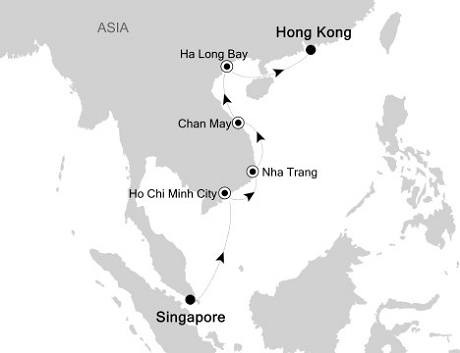 Cruises Around The World Silversea Silver Shadow January 19-28 2028 Singapore to Hong Kong