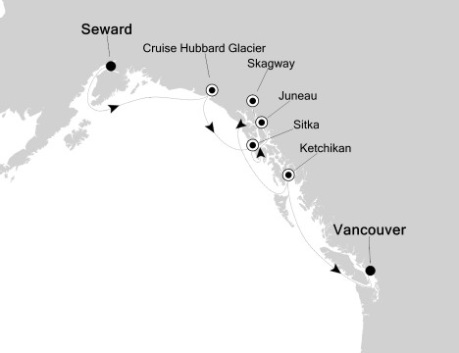 Cruises Around The World Silversea Silver Shadow June 1-8 2026 Seward, AK, United States to Vancouver, Canada